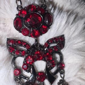 Vintage Express Brand Black Tone Necklace with Red Stones Butterfly Design 18"